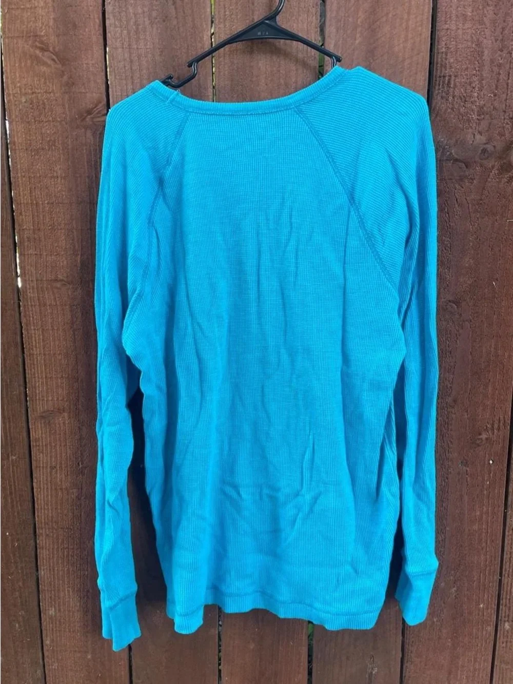 American Eagle Men’s Y2k Blue Long Sleeve Cotton Waffle Knit Shirt Sz L